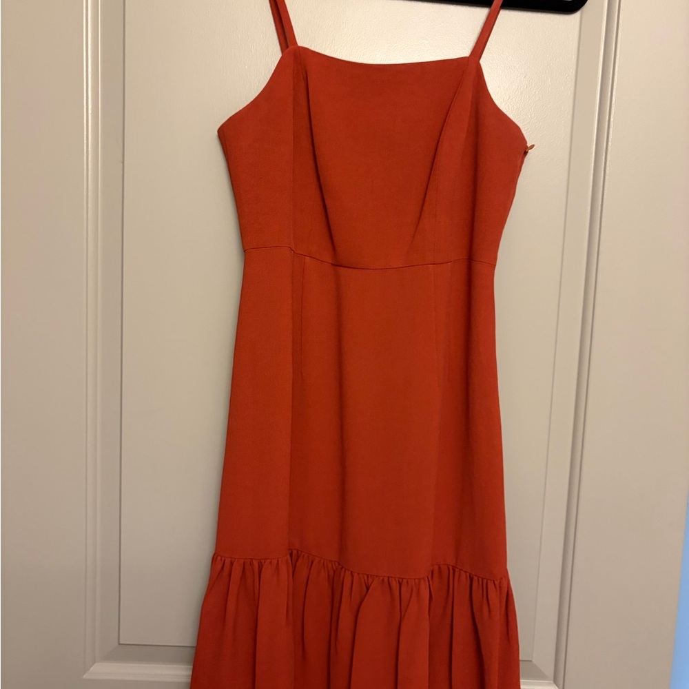Rust Colored Drop Waist Midi Dress